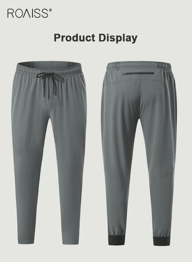 رويس سراويل رياضية للرجال للجري واللياقة البدنية وركوب الدراجات سريعة الجفاف منسوجة للتمرين مع جيوب متعددة وحزام خصر مرن وأساور مدببة مريحة وفضفاضة تناسب السراويل الطويلة غير الرسمية - Image 4